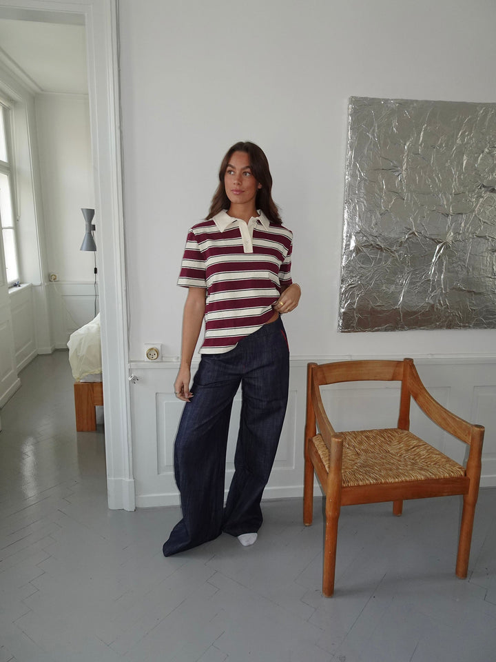 Sasha | Women’s trousers with contrast stitching and wide waistband