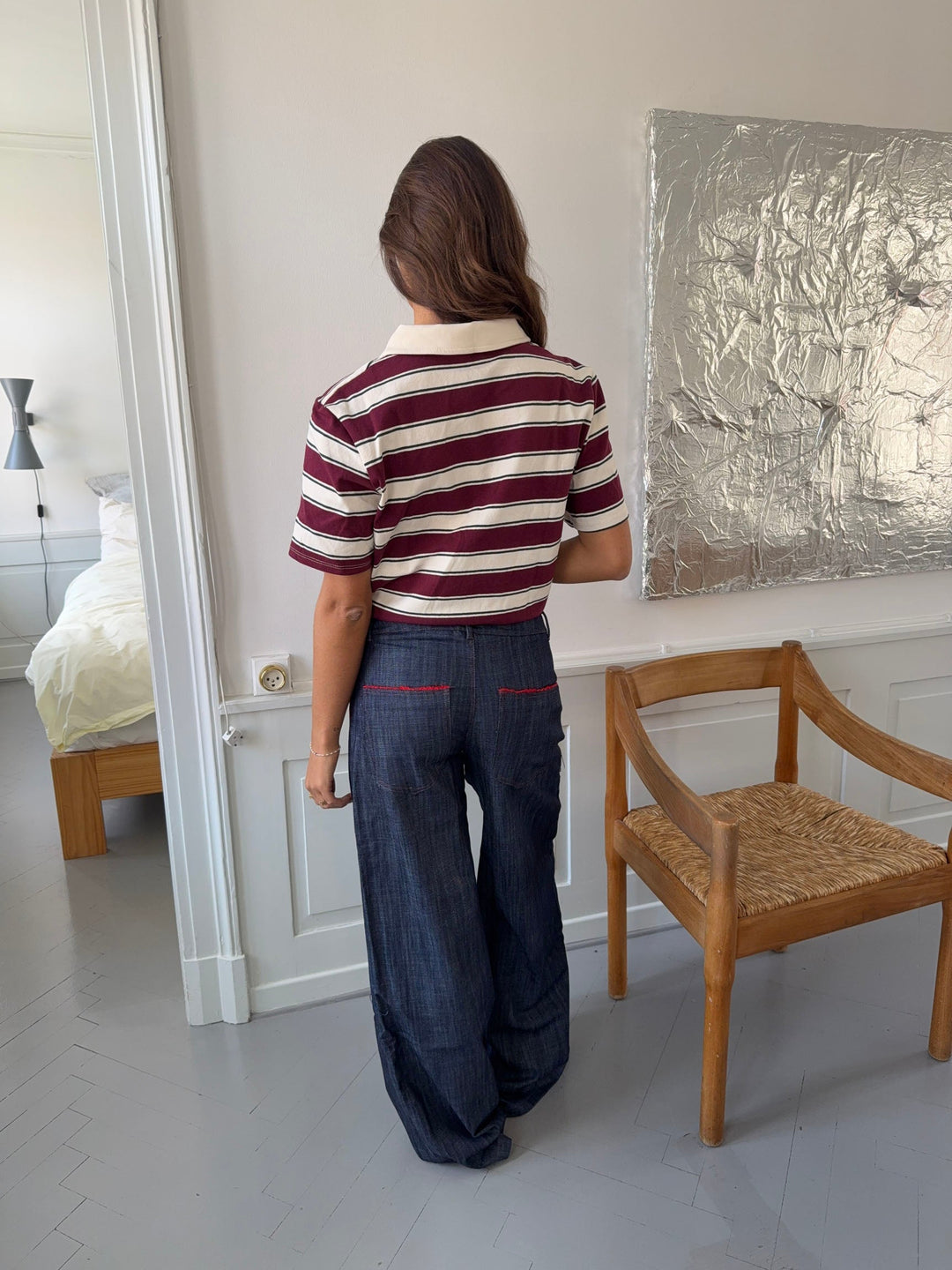 Sasha | Women’s trousers with contrast stitching and wide waistband