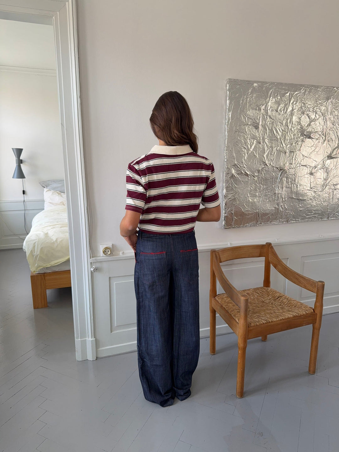 Sasha | Women’s trousers with contrast stitching and wide waistband