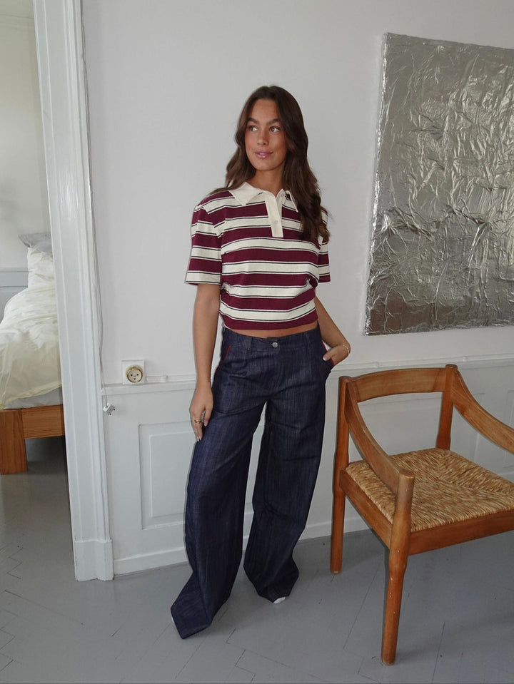 Sasha | Women’s trousers with contrast stitching and wide waistband