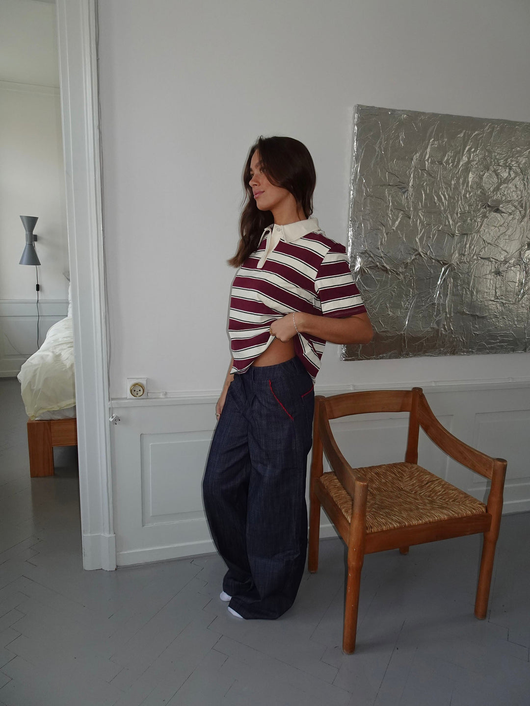 Sasha | Women’s trousers with contrast stitching and wide waistband