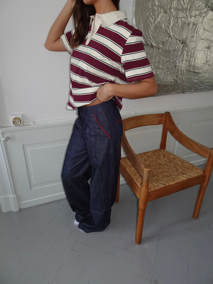 Sasha | Women’s trousers with contrast stitching and wide waistband