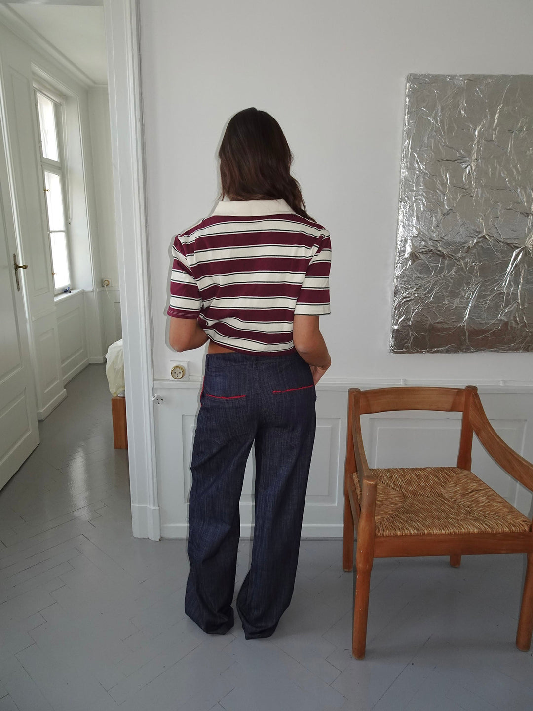 Sasha | Women’s trousers with contrast stitching and wide waistband