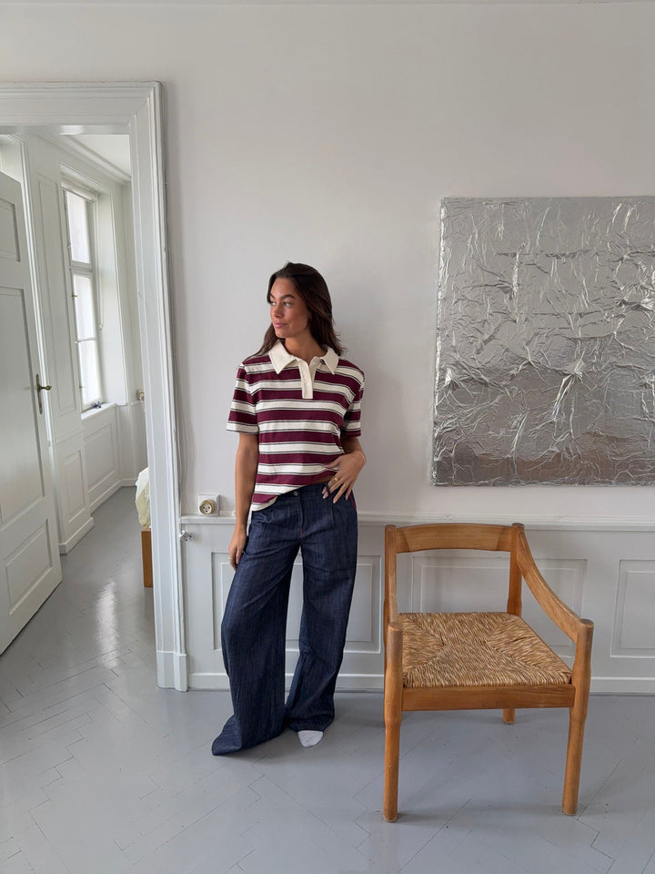 Sasha | Women’s trousers with contrast stitching and wide waistband