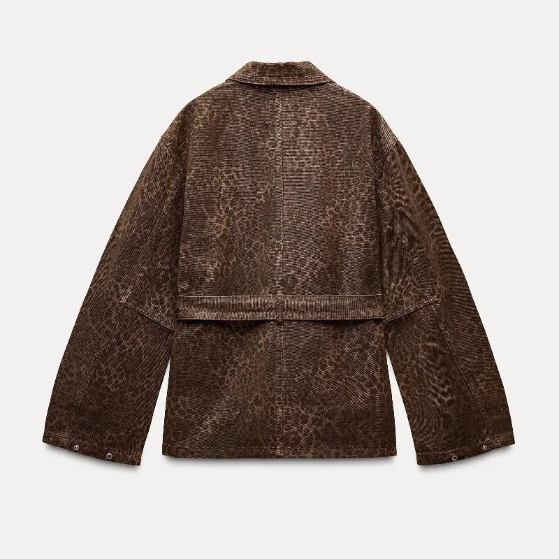 Malia | Tailored animal print jacket in chocolate brown