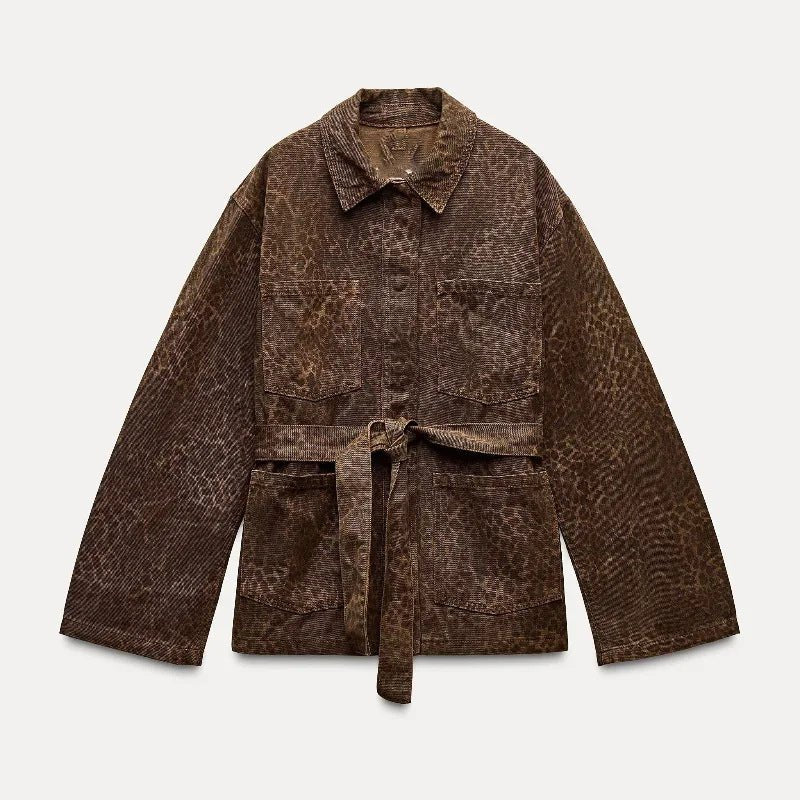 Malia | Tailored animal print jacket in chocolate brown