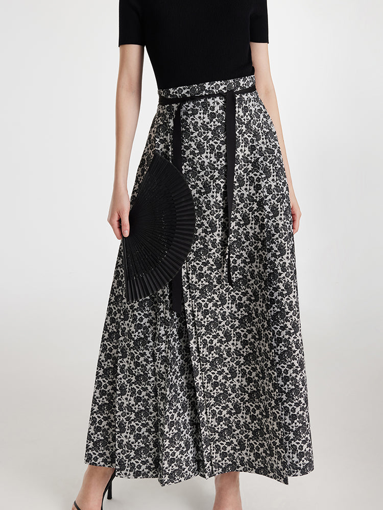 Gia | Women’s floral jacquard pleated A-line maxi skirt