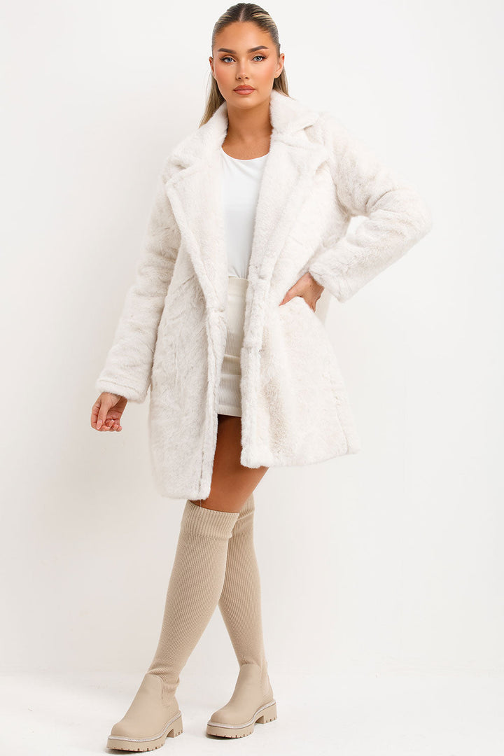 Luella |  Women’s faux fur coat with lapel collar