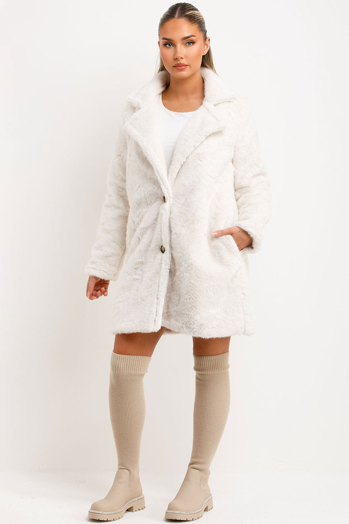 Luella |  Women’s faux fur coat with lapel collar