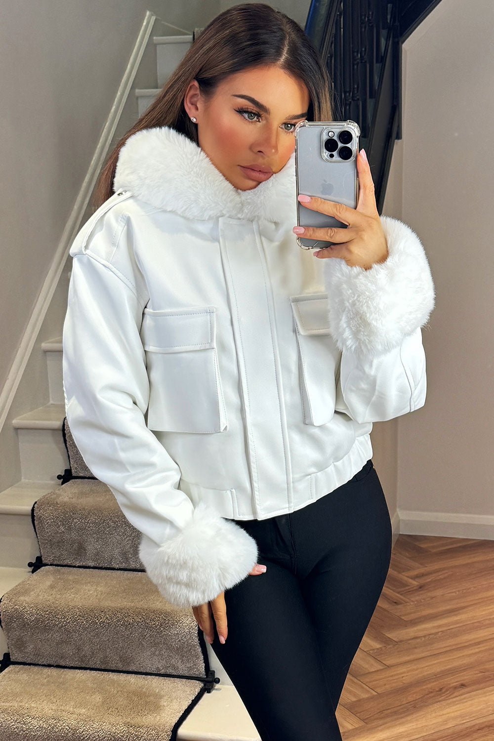 Kamari | Women’s faux fur bomber jacket with detachable trim