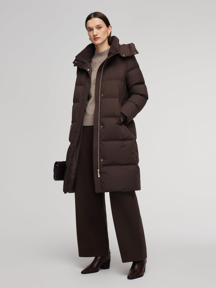 Ellyn | Women’s long winter coat with an H-line silhouette and detachable hood