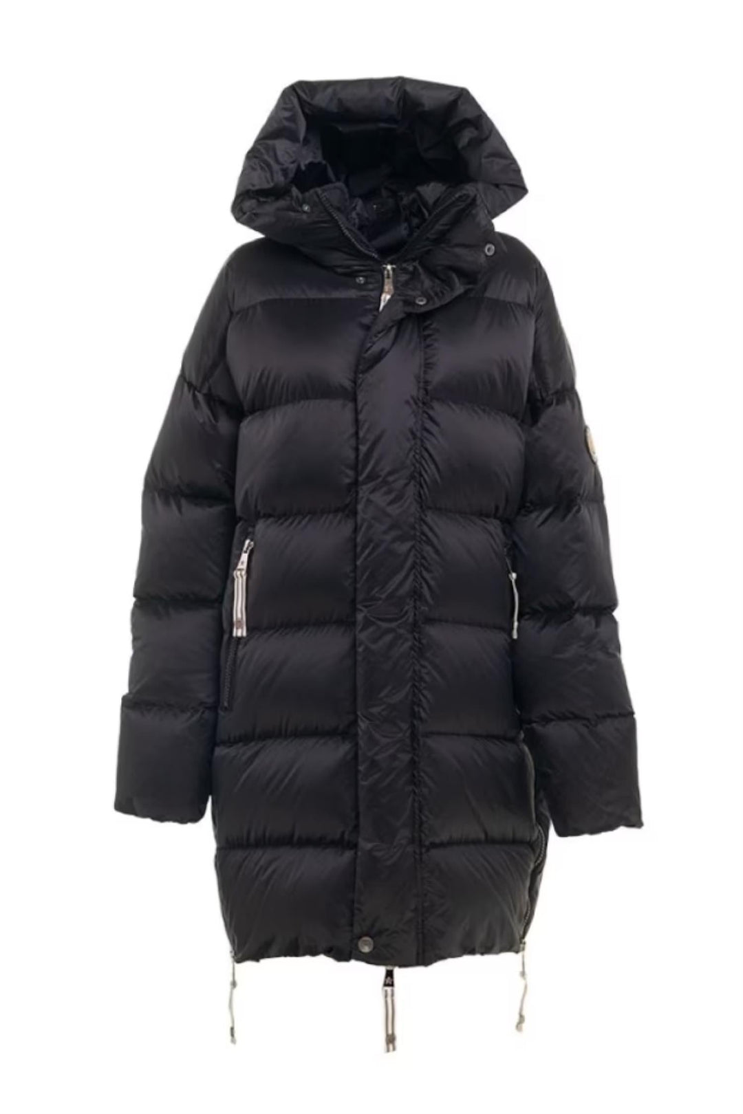 Aliya | Women’s long down puffer coat with hood and side-zip detailing