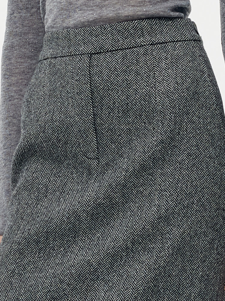 Talia | Women’s wool blend herringbone straight midi skirt