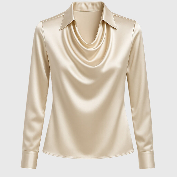 Sylvie | Blouse with pleated neckline and subtle sheen