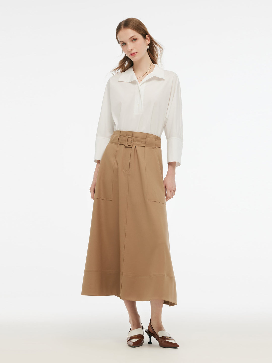 Lucia | Women’s worsted wool gathered waist flared skirt with belt
