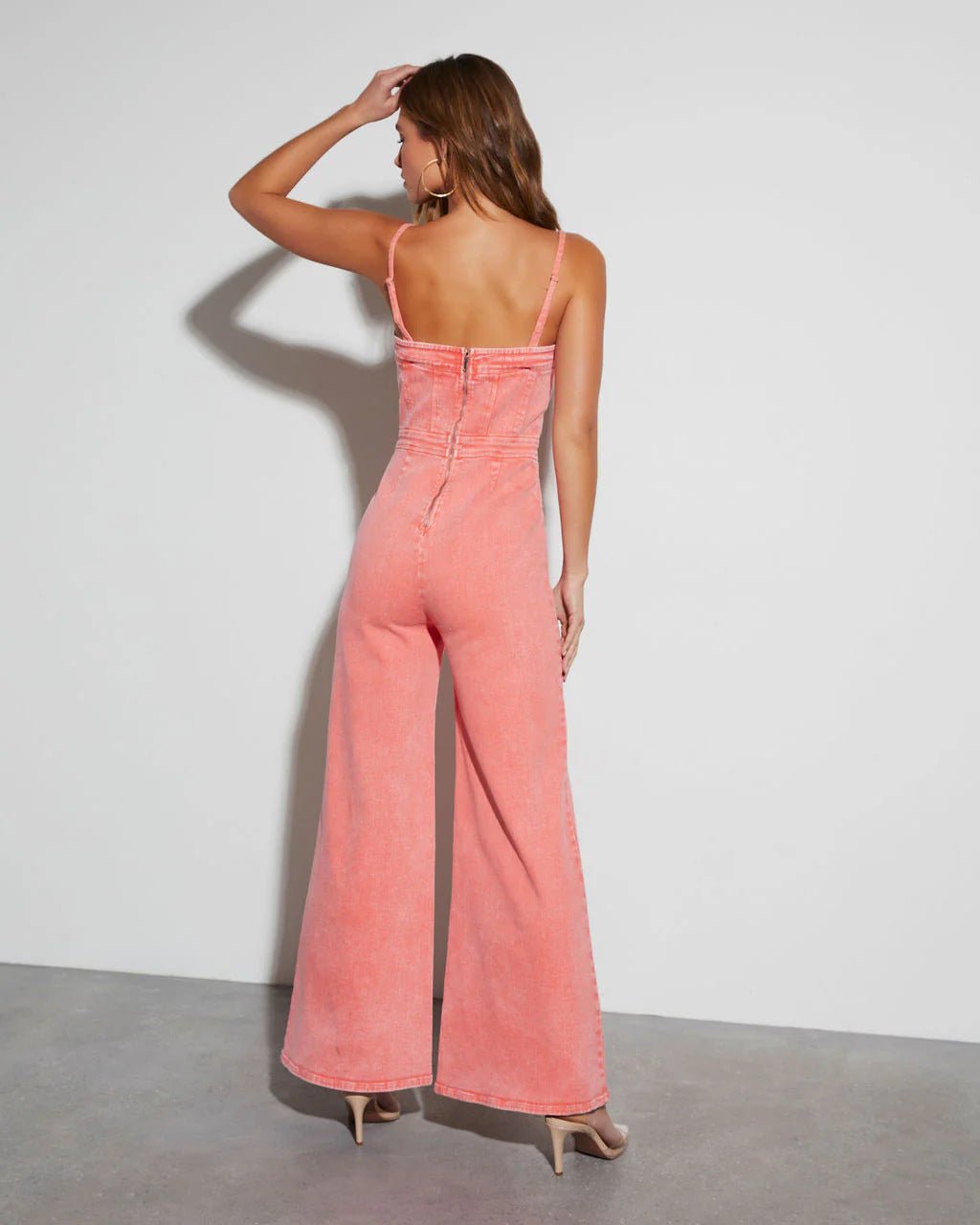 Livia | Women’s denim corset jumpsuit with wide leg