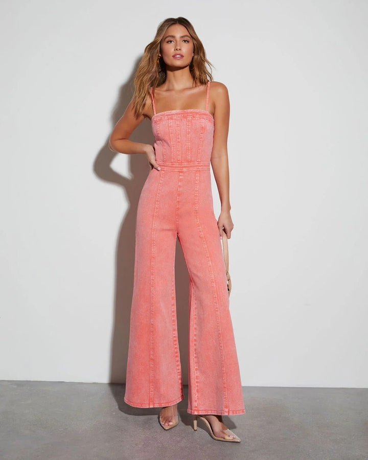 Livia | Women’s denim corset jumpsuit with wide leg