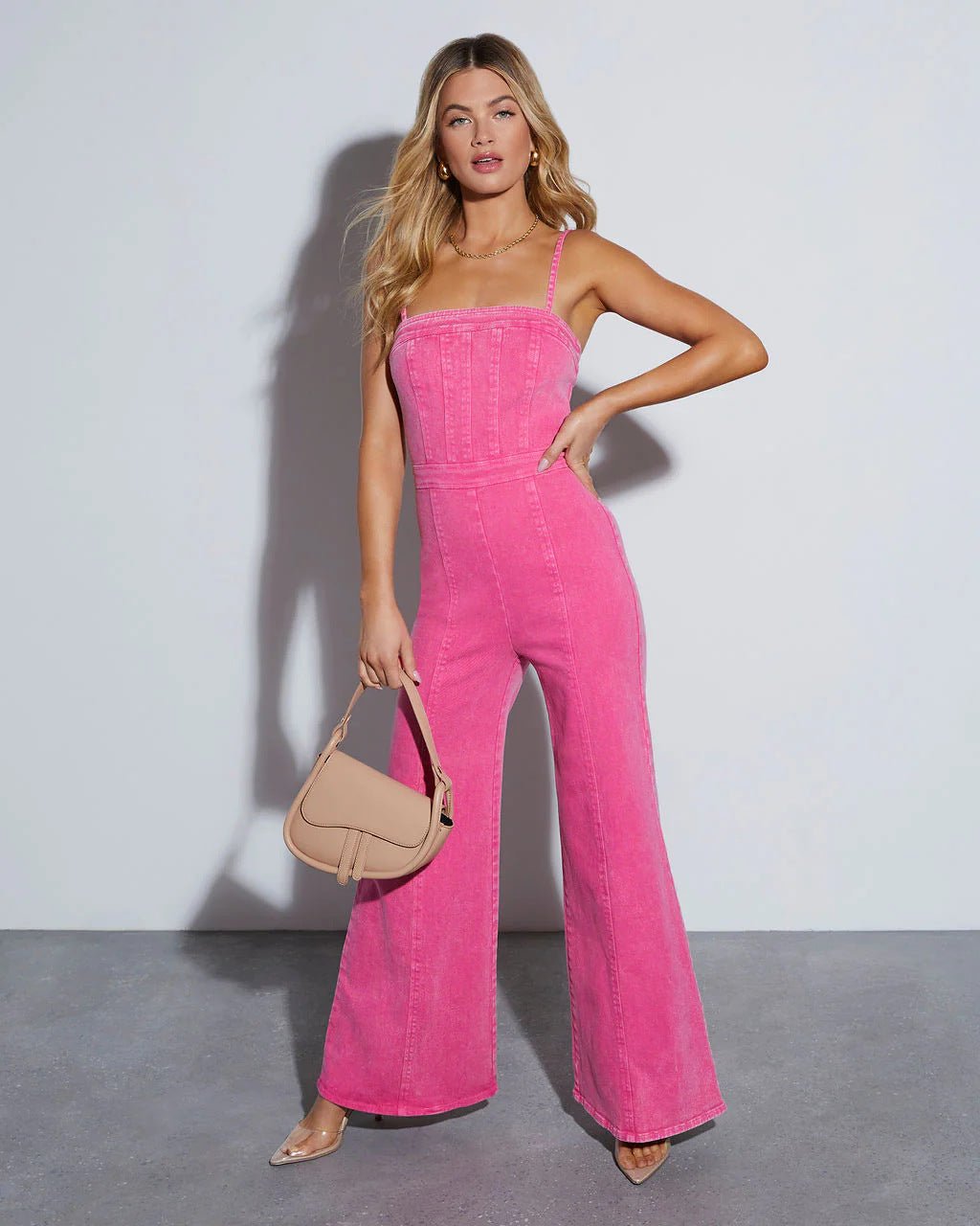 Livia | Women’s denim corset jumpsuit with wide leg