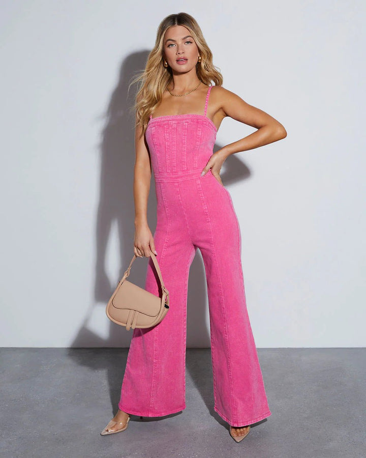 Livia | Women’s denim corset jumpsuit with wide leg