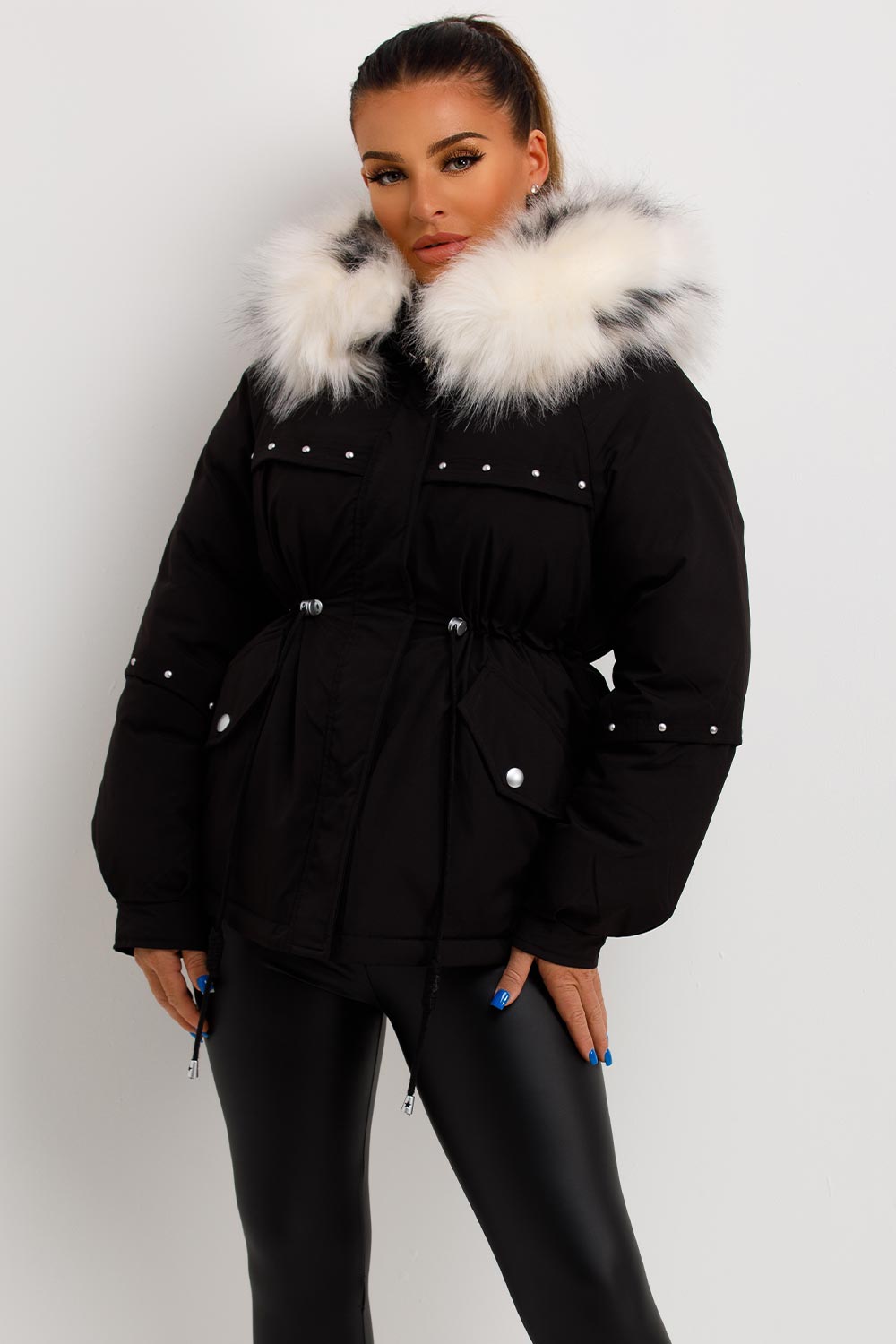 Milena | Women’s faux fur hood coat with stud detail