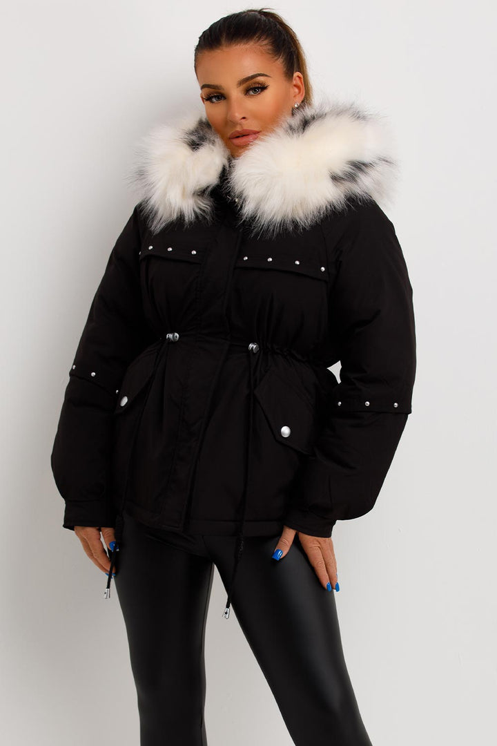 Milena | Women’s faux fur hood coat with stud detail