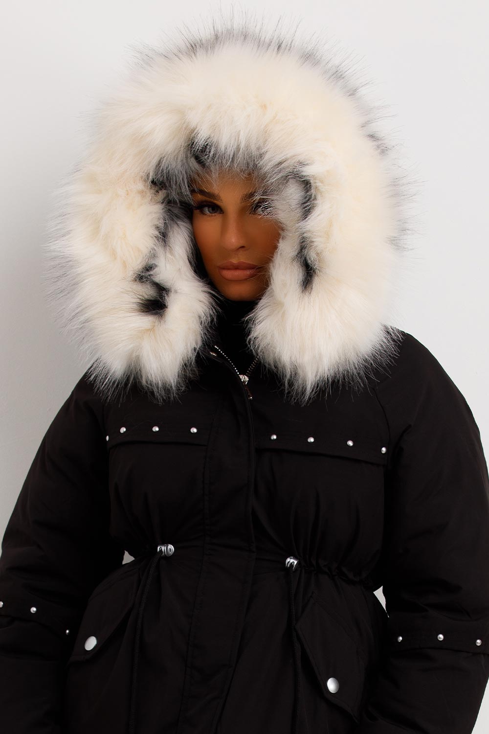 Milena | Women’s faux fur hood coat with stud detail