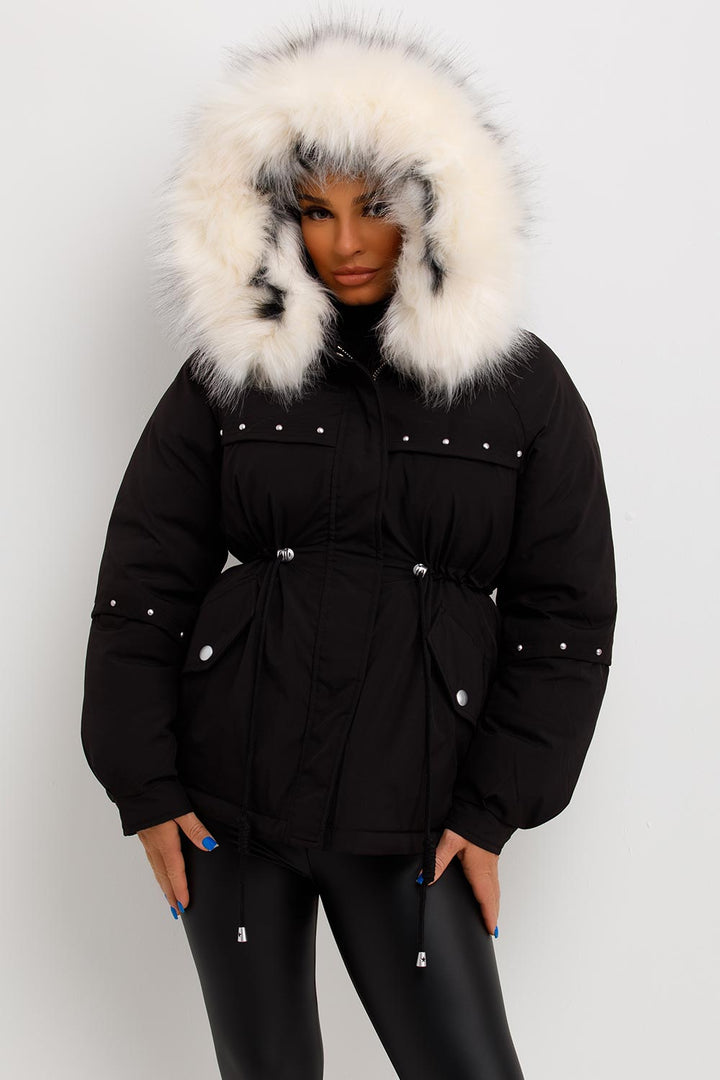 Milena | Women’s faux fur hood coat with stud detail