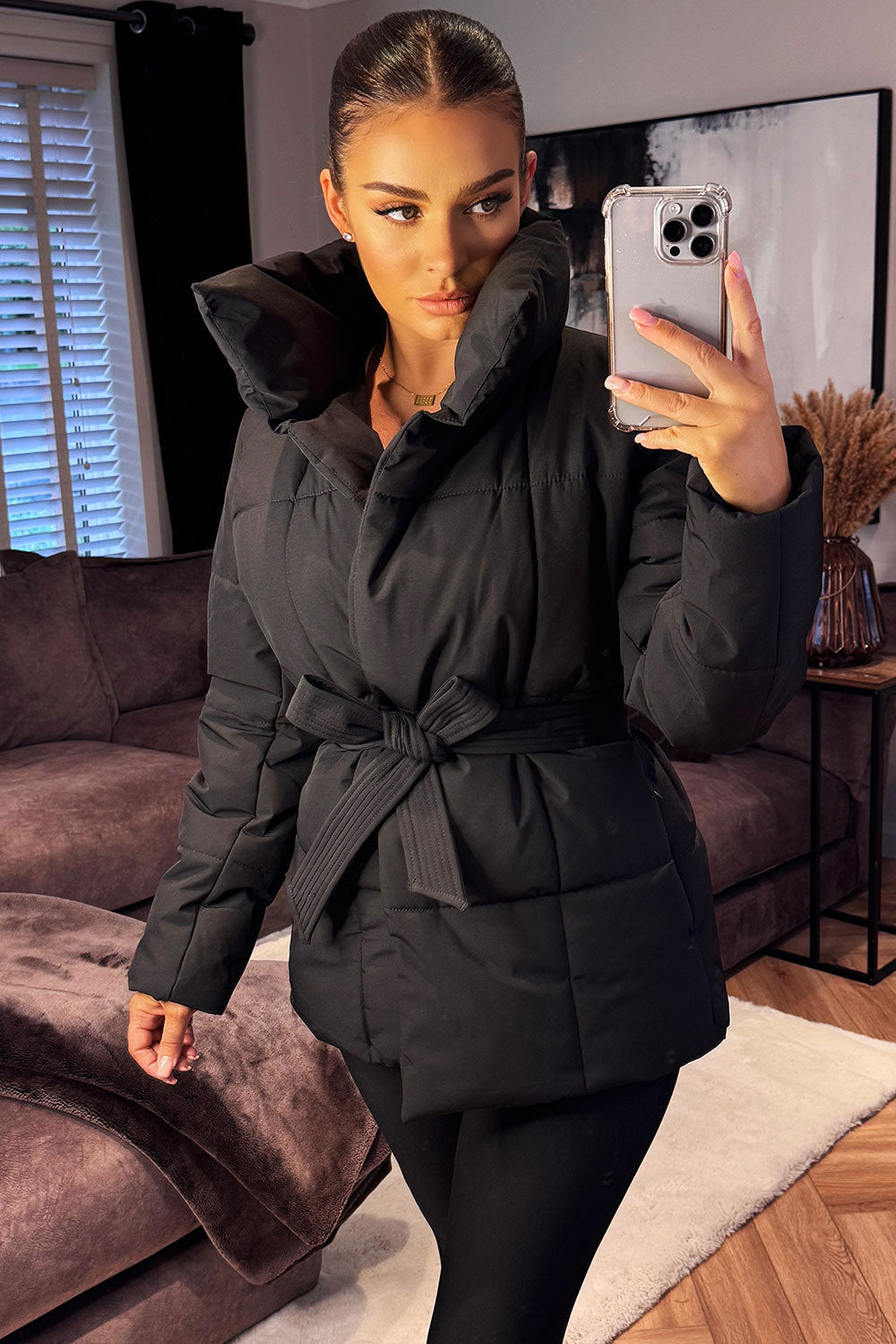 Lyra | Women’s belted puffer jacket with high collar