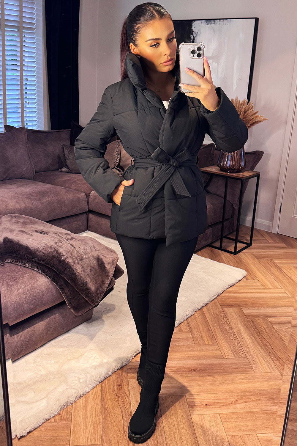 Lyra | Women’s belted puffer jacket with high collar