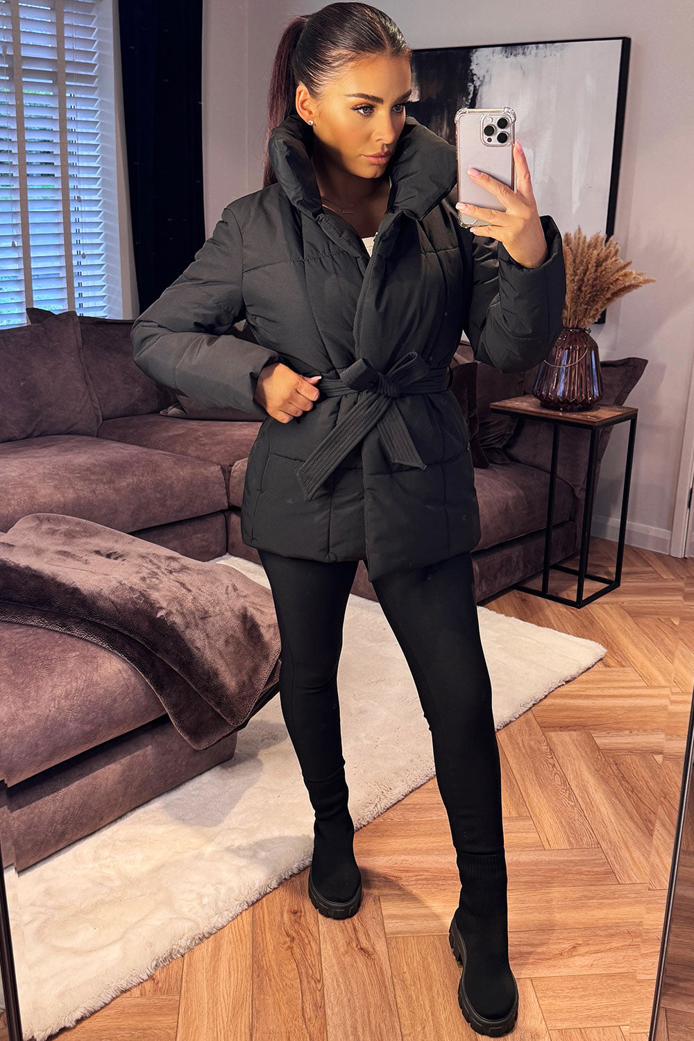 Lyra | Women’s belted puffer jacket with high collar