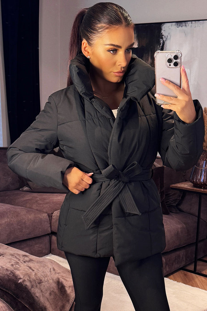 Lyra | Women’s belted puffer jacket with high collar