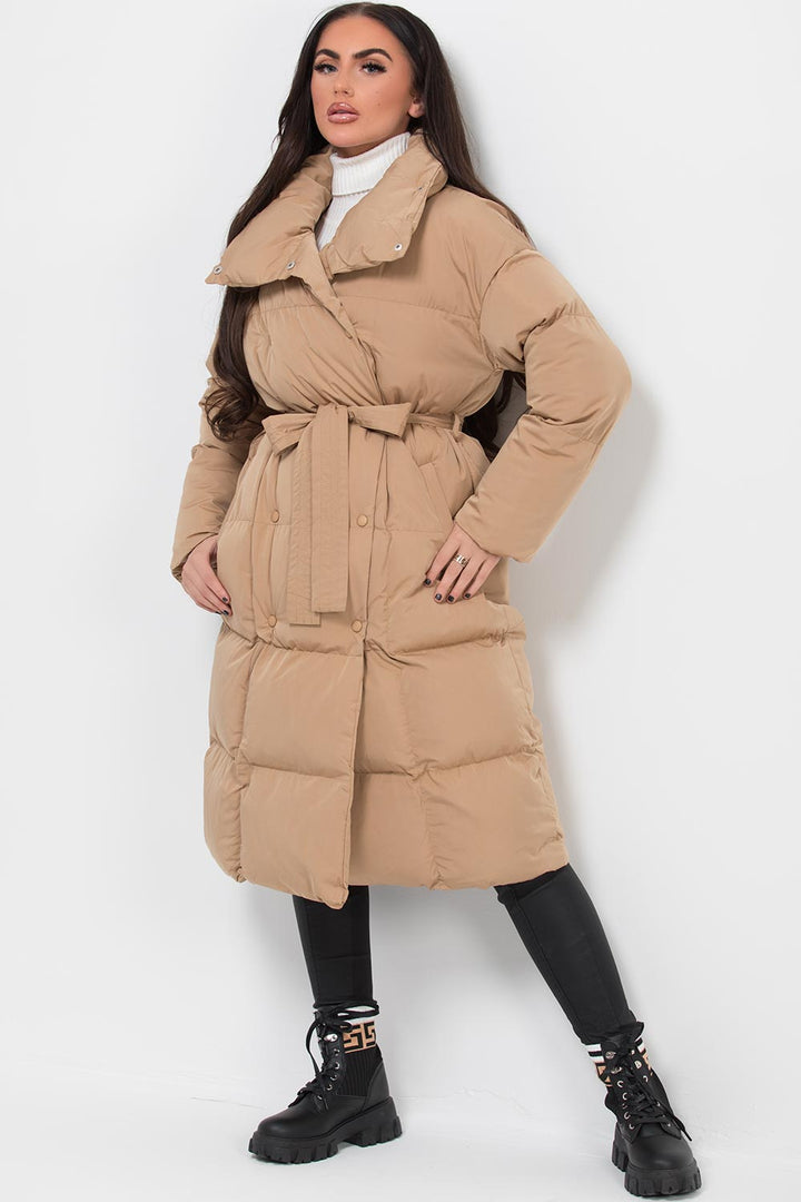 Carla | Women’s long padded puffer coat with waist belt