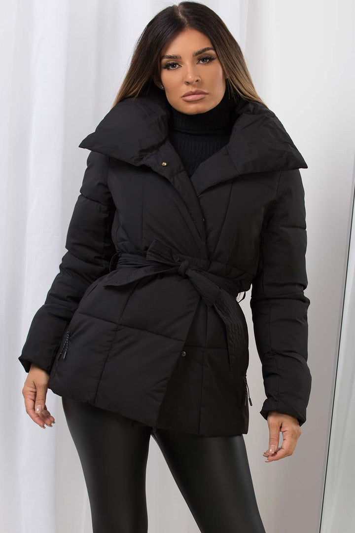 Lyra | Women’s belted puffer jacket with high collar