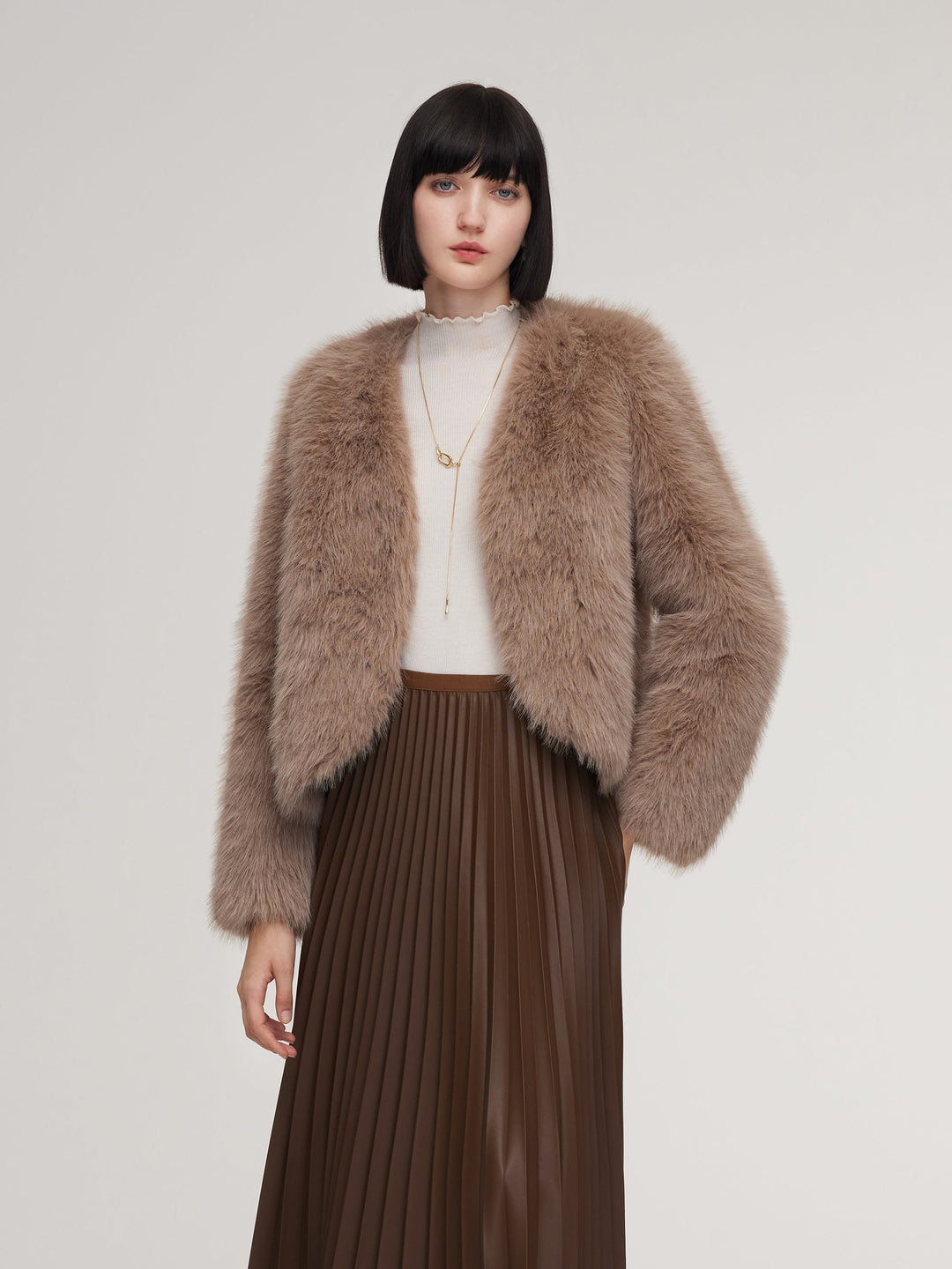 Dalynn | Women’s plush V-neck coat with a soft, structured cropped silhouette