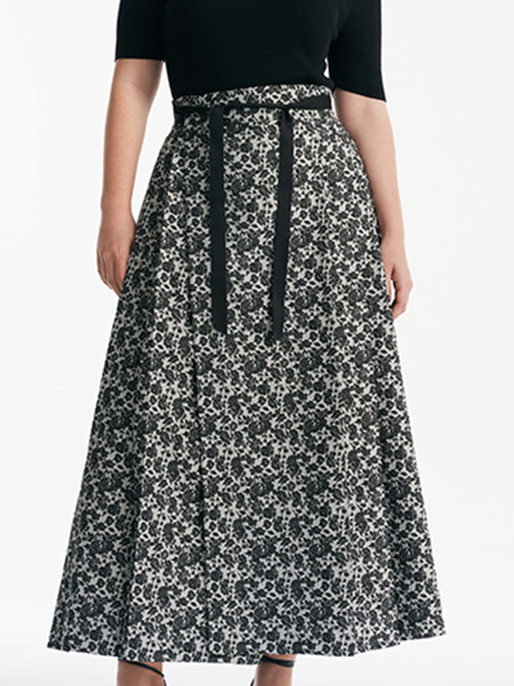 Gia | Women’s floral jacquard pleated A-line maxi skirt