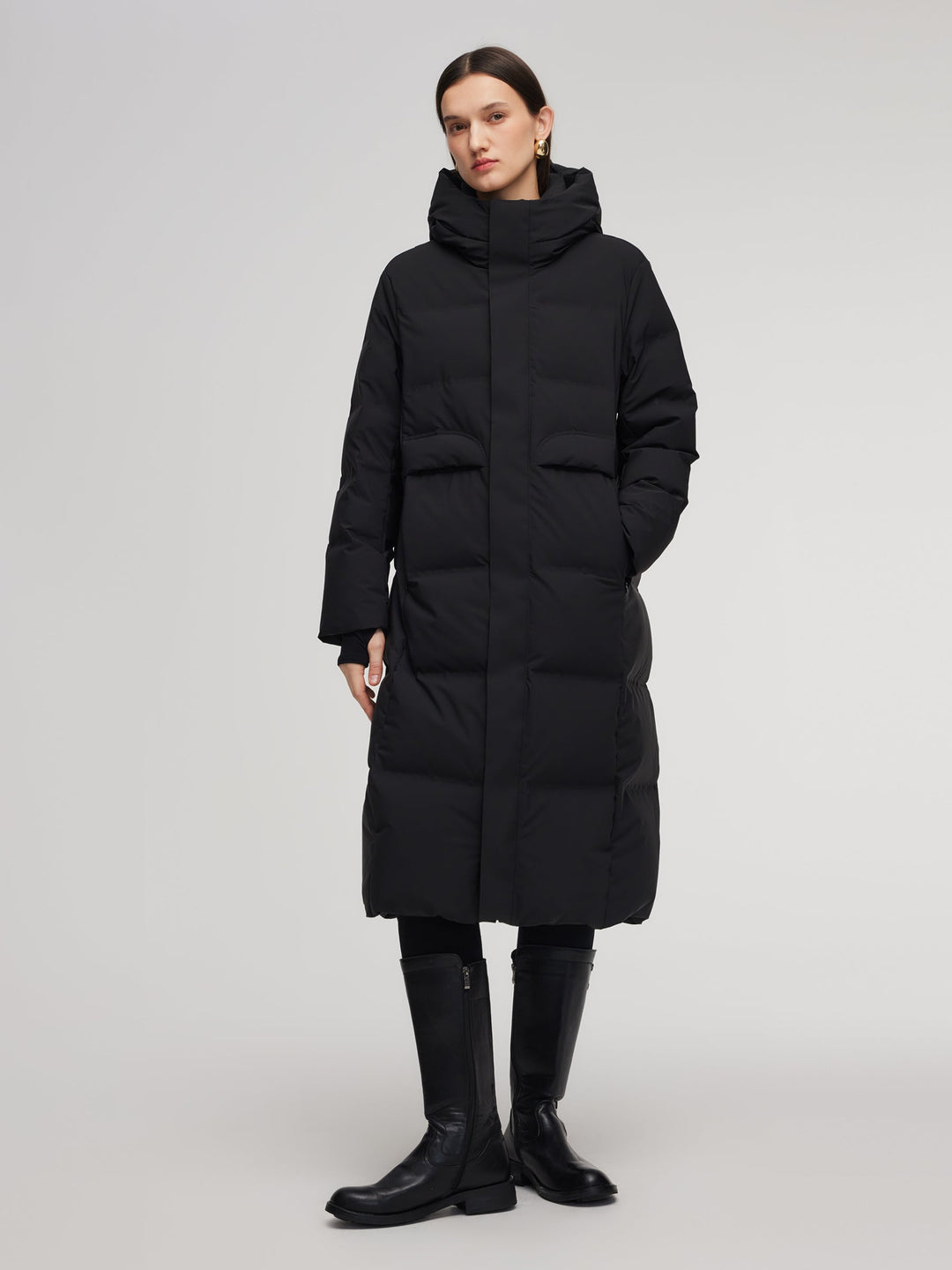 Corvyn | Women’s long hooded winter coat with a streamlined thermal silhouette