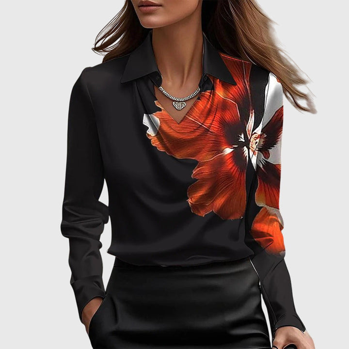 Sylvie | Blouse with pleated neckline and subtle sheen