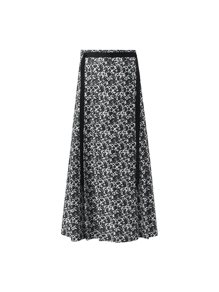 Gia | Women’s floral jacquard pleated A-line maxi skirt