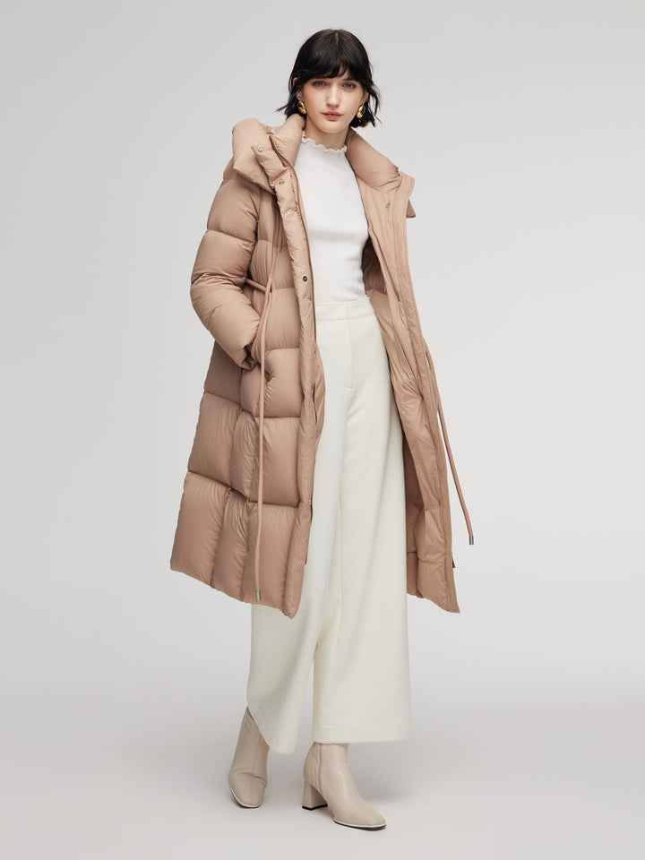 Alani | Women’s hooded long down coat with tie-string belt