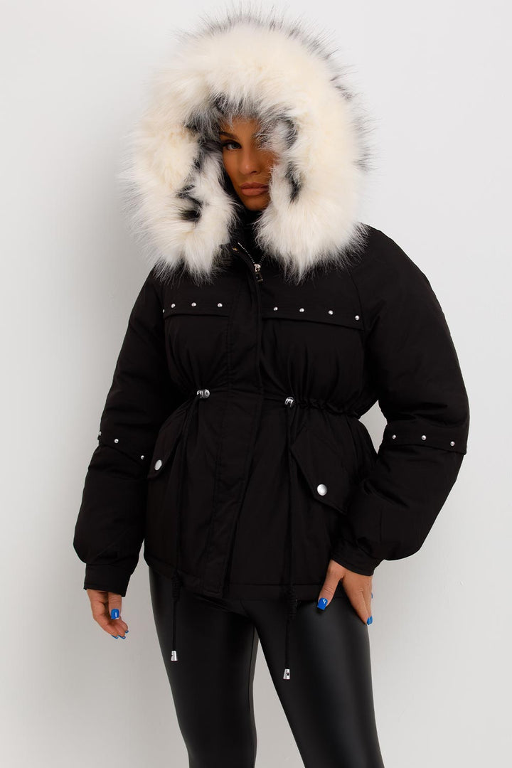 Milena | Women’s faux fur hood coat with stud detail