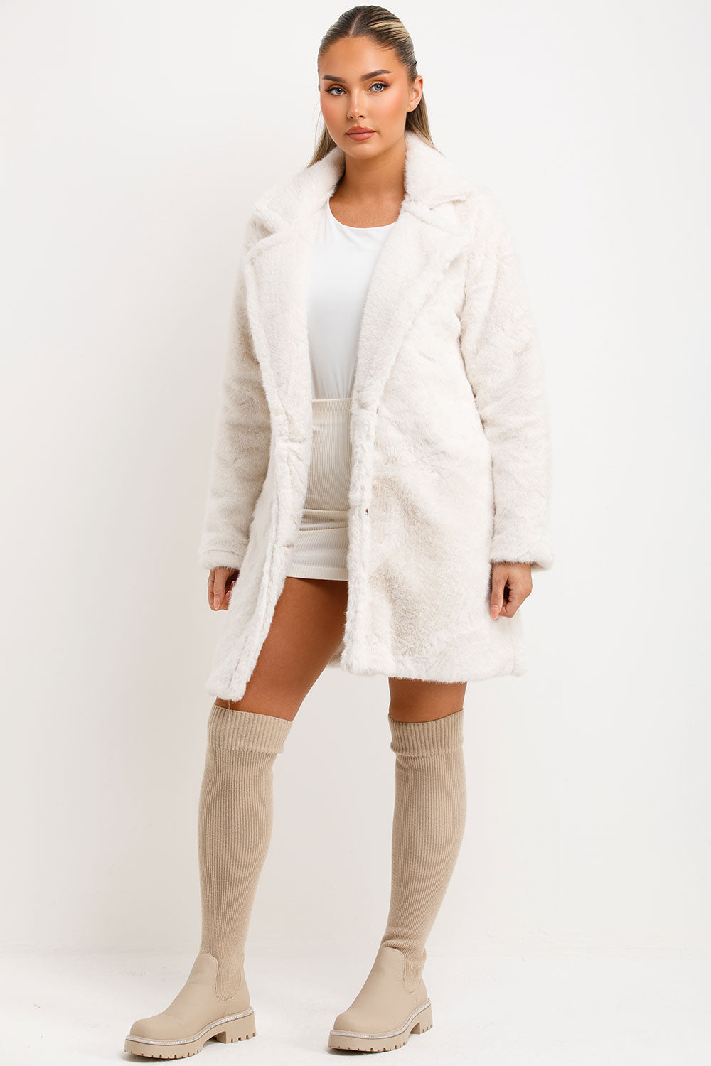 Luella |  Women’s faux fur coat with lapel collar