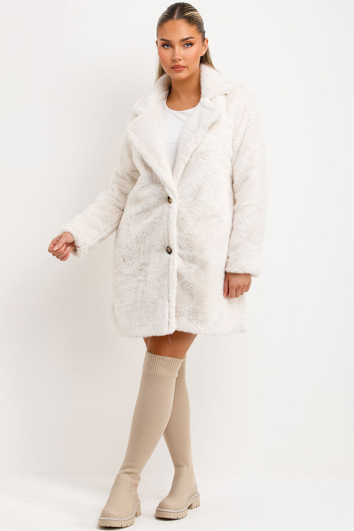 Luella |  Women’s faux fur coat with lapel collar