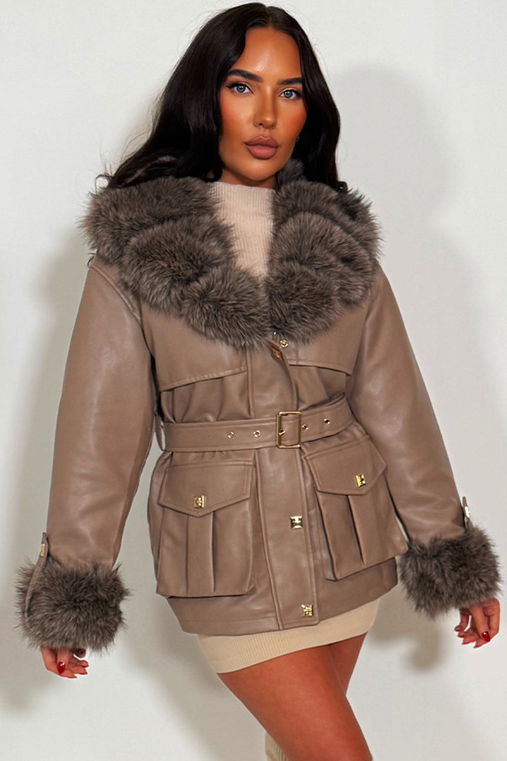 Zaria | Women’s faux leather jacket with detachable faux fur collar and cuffs