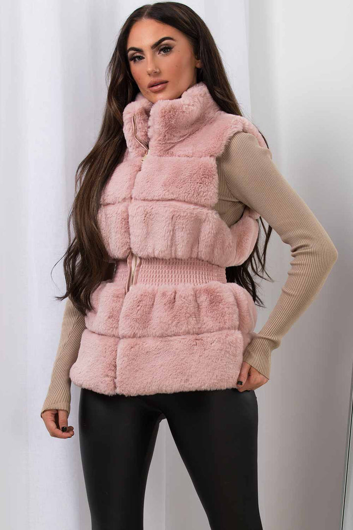 Maevie | Women’s faux fur gilet with cinched waist