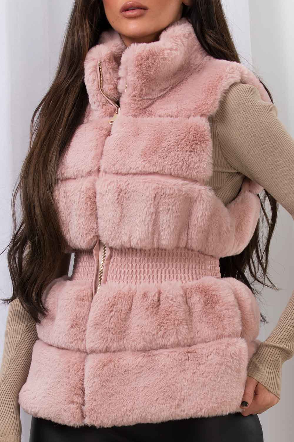 Maevie | Women’s faux fur gilet with cinched waist
