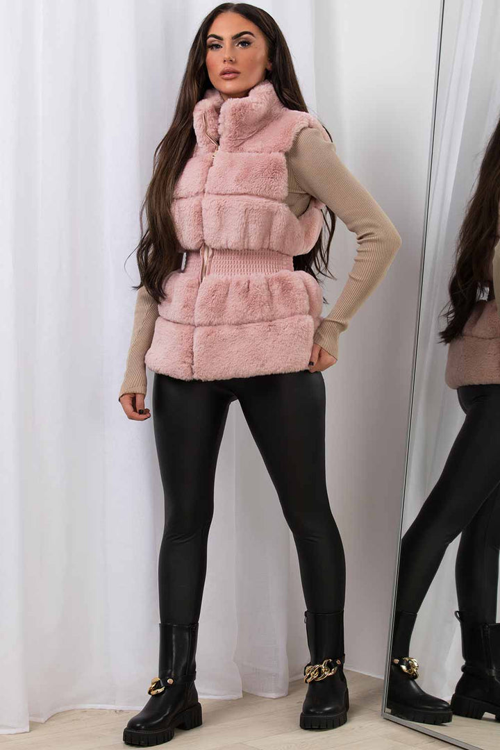 Maevie | Women’s faux fur gilet with cinched waist