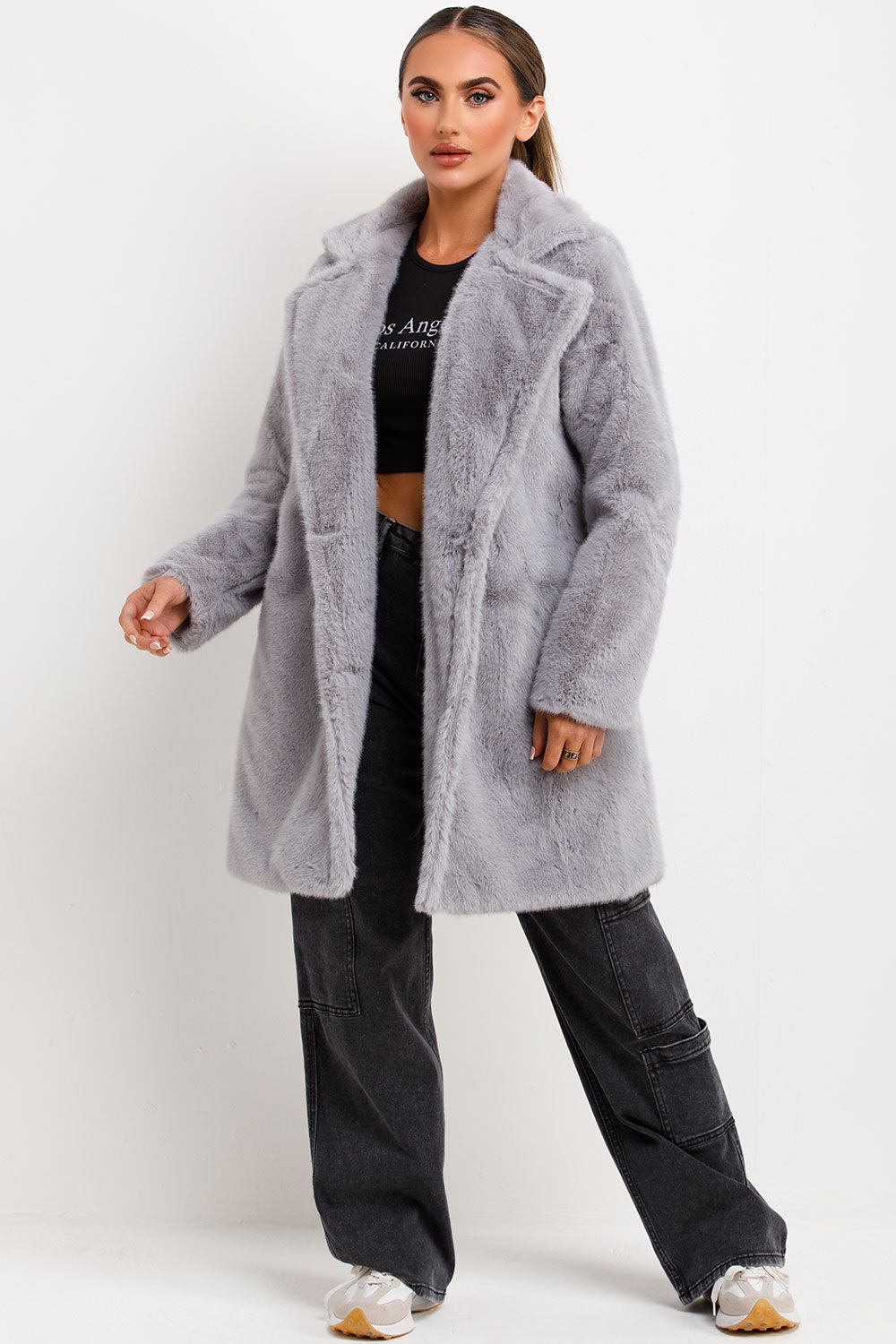 Raina | Women’s faux fur coat with lapel collar