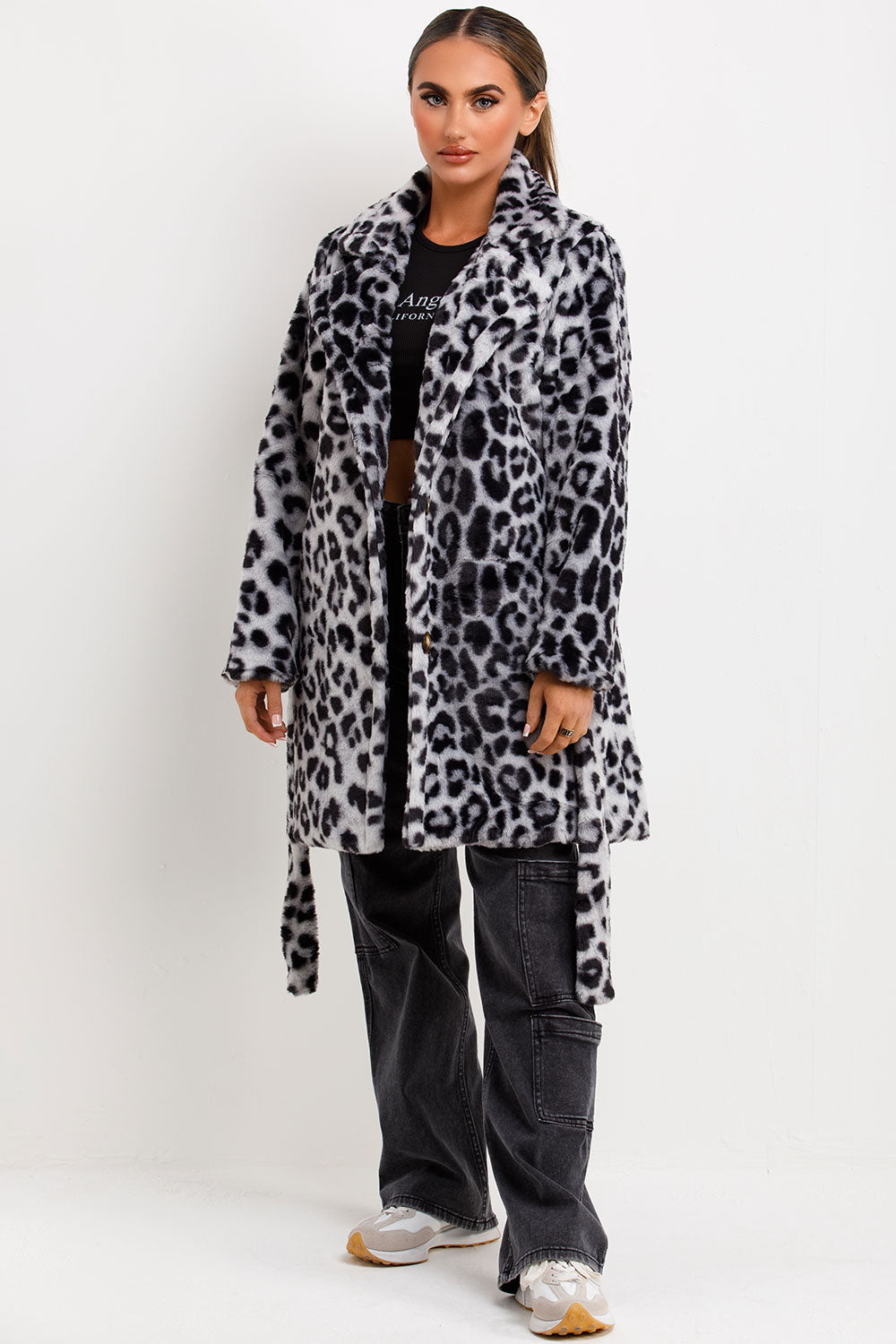 Arlieh | Women’s leopard print faux fur belted coat