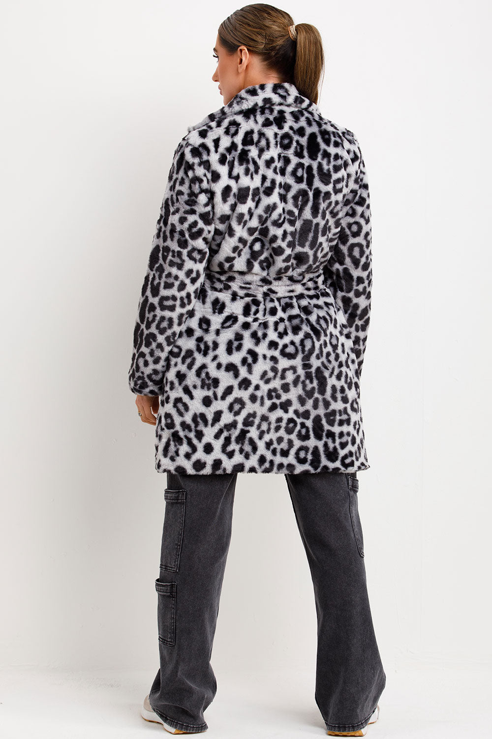Arlieh | Women’s leopard print faux fur belted coat