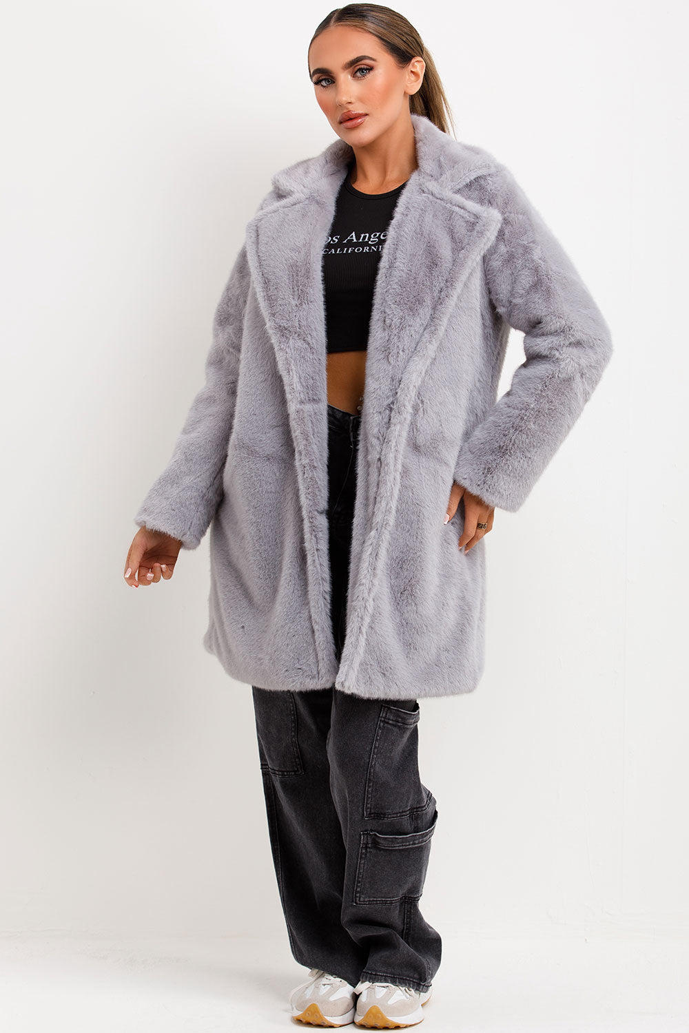 Raina | Women’s faux fur coat with lapel collar